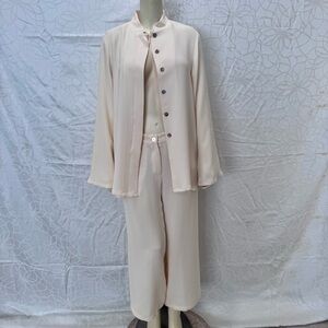 Vintage HARARI M 100% SILK 2 PCs Set Pants Suit Y2K Beverly Hills Designer Boho